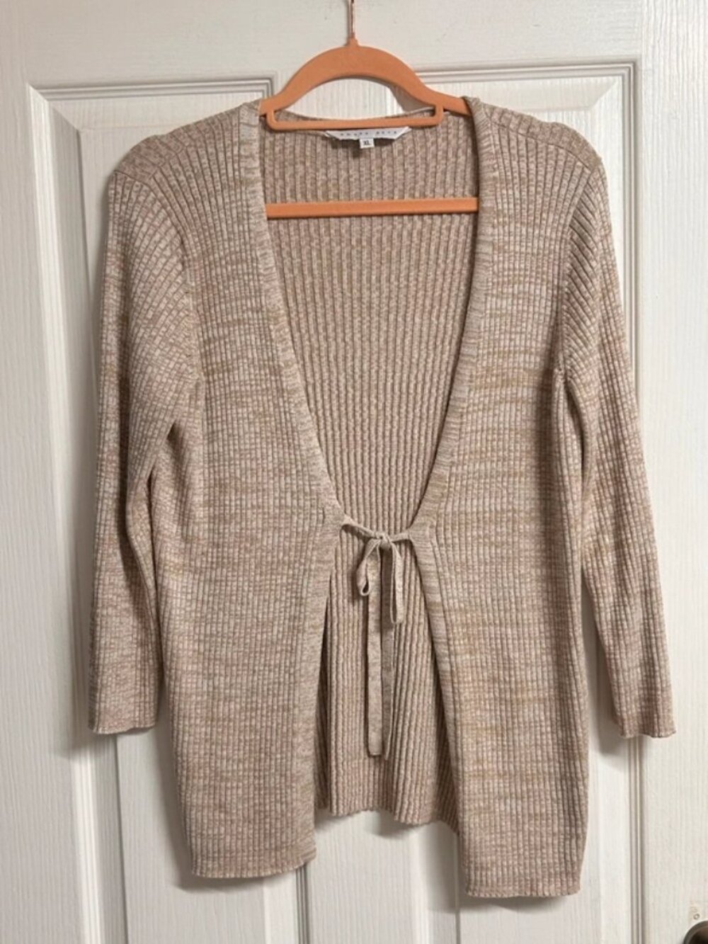 Amara Reya Beige Marl Ribbed Tie-Front Cardigan – Size XL